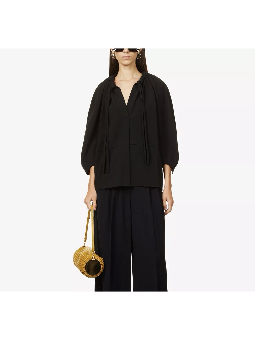 Proenza Schouler Black V-Neck Oversized Relaxed Fit Woven Top Quiet Lux Size 4